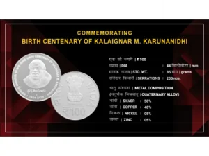 Commemorative ₹100 Silver Coin – Birth Centenary of Kalaignar M. Karunanidhi (1924–2024)